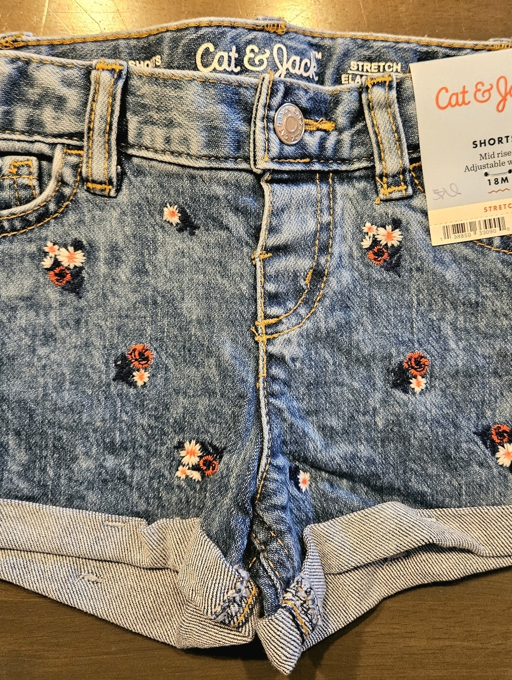 18m Cat & Jack White Girls' Lace-Trim Denim Shorts